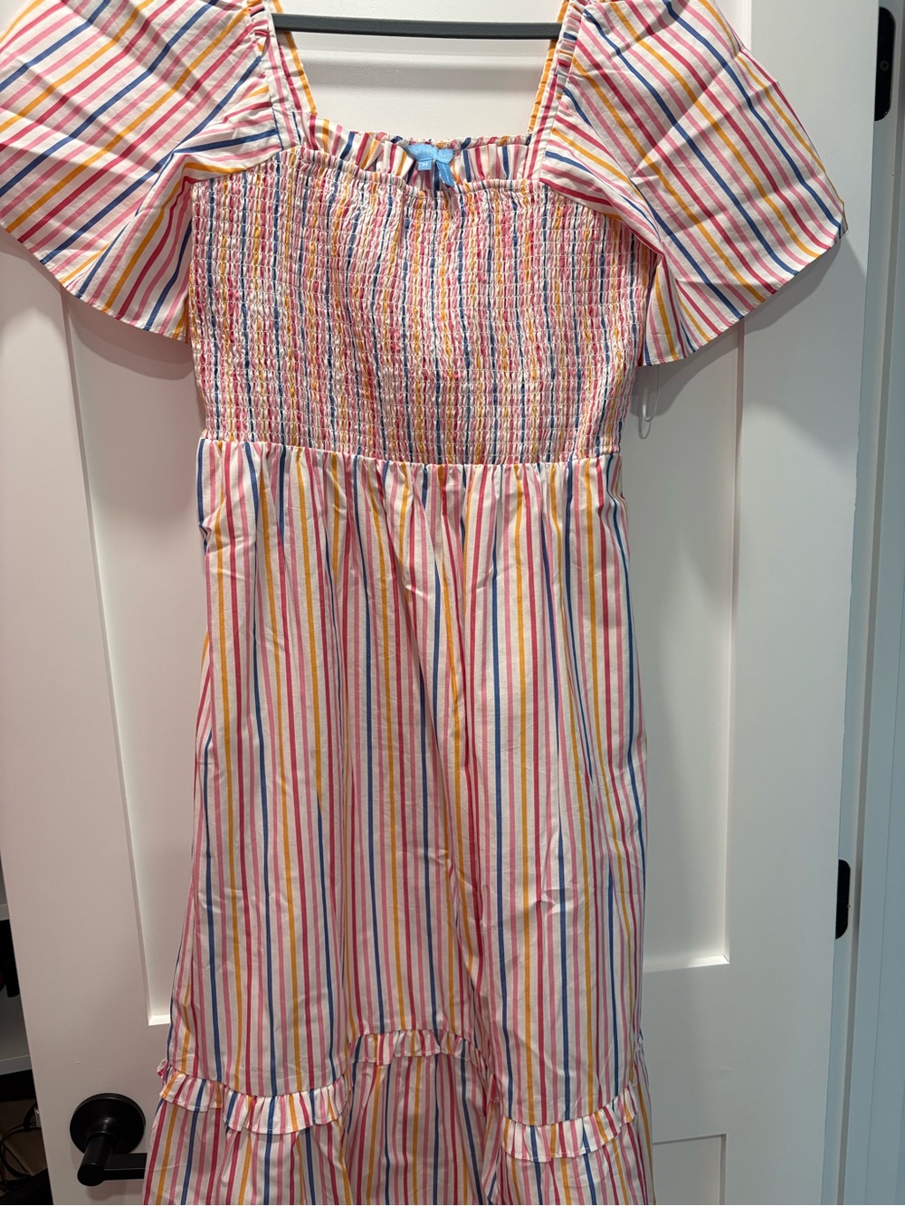 Draper James Multicolor Stripe Smocked Casual Dress - Pink, Blue, Yellow